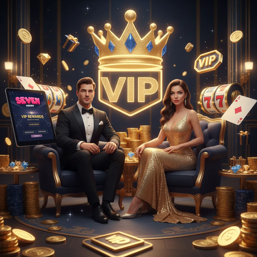 Seven Casino loyalty rewards banner: VIP perks, personalized bonuses, priority support, exclusive tournaments and promos.