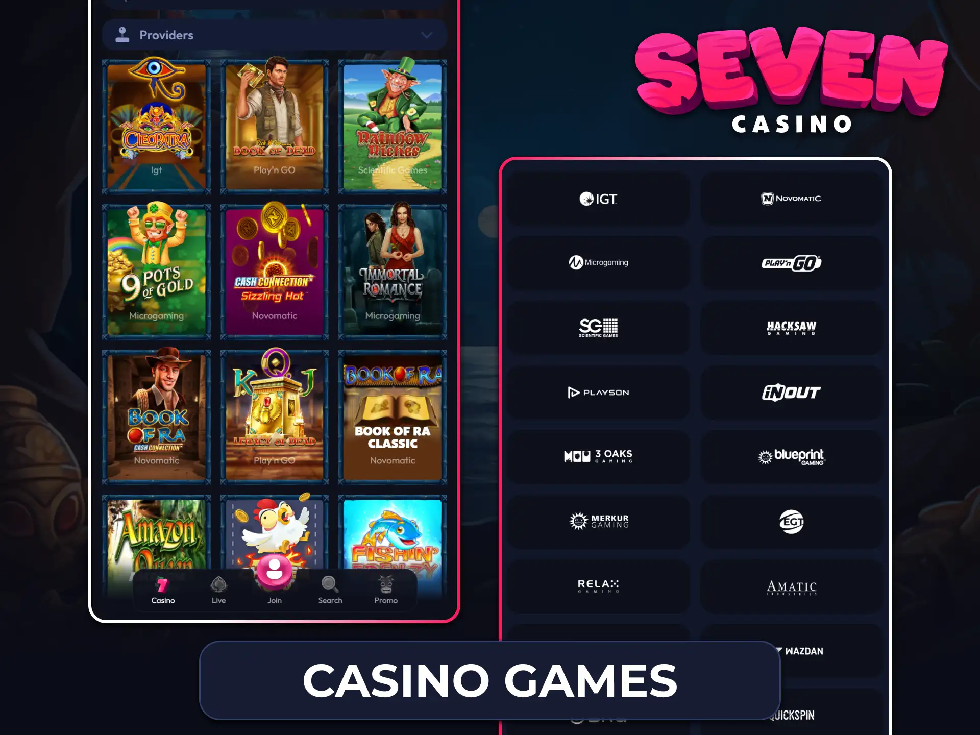 Explore a wide variety of premium online slots and table games at Seven Casino UK.