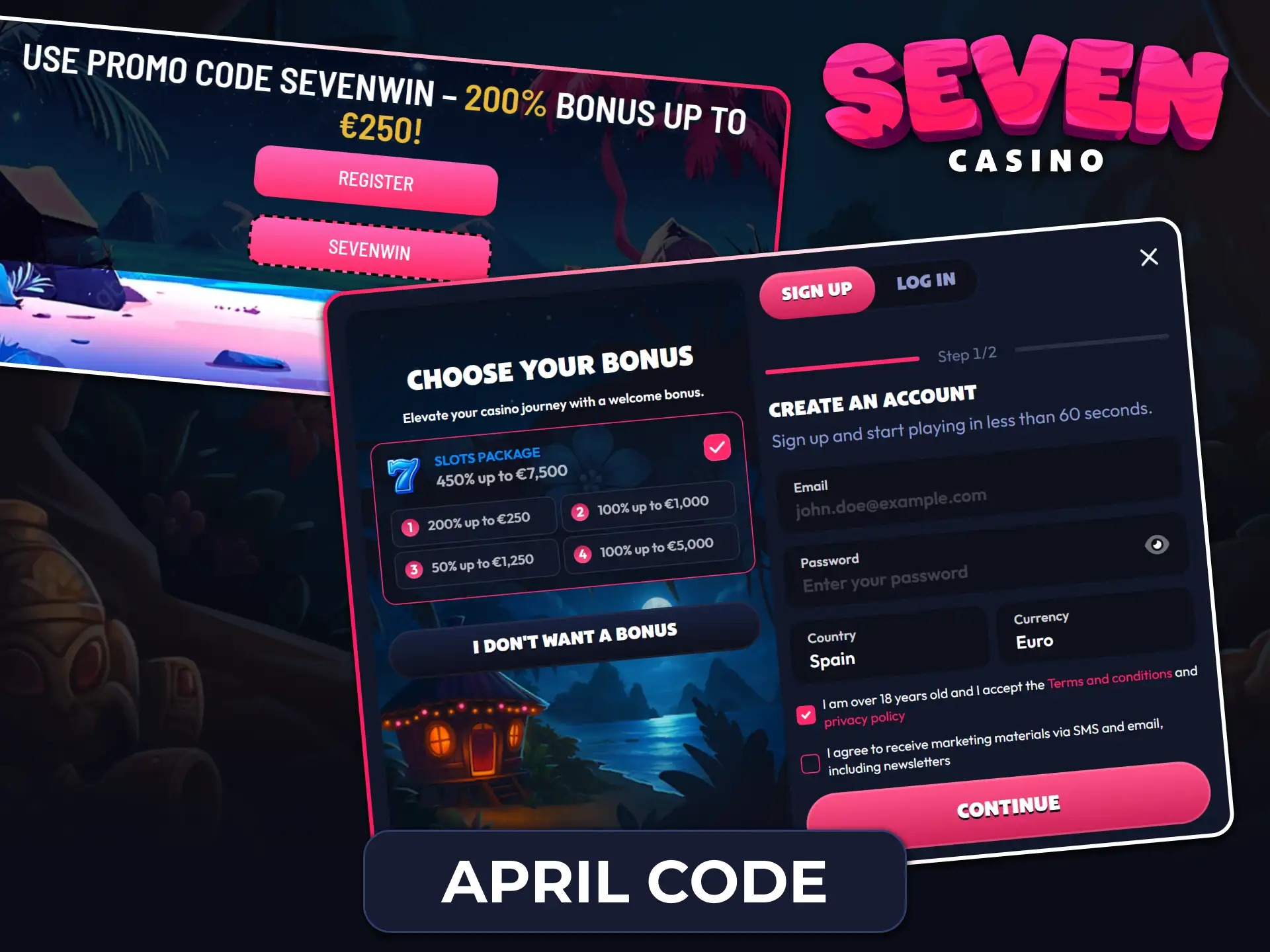 Enter your bonus code in the designated field during the Seven Casino deposit process to activate your reward.