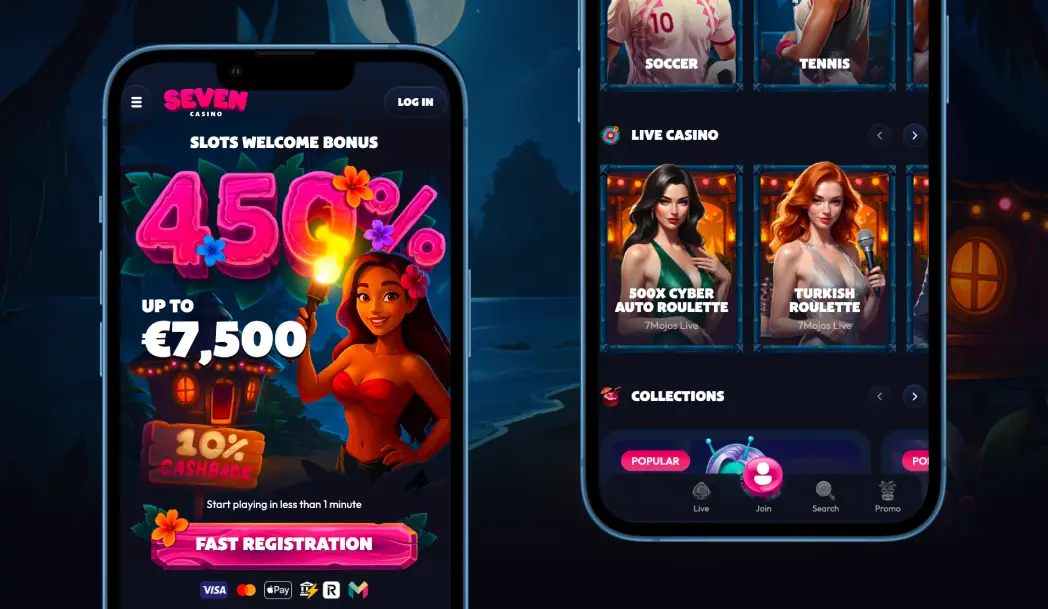 Experience the newly launched Seven Casino mobile interface on your device.